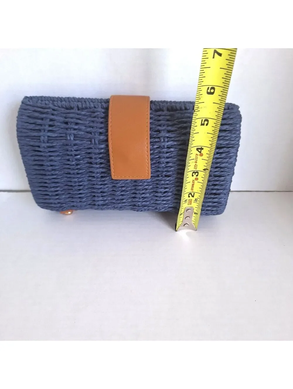 NWOT Shiraleah Blue Wicker Clutch Crossbody Blue Leather Gold Chain